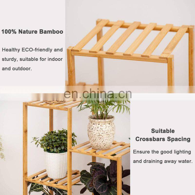 Bamboo 6 Tier Plant Stand Rack Multiple Flower Pot Holder Shelf Indoor Outdoor Planter Display Shelving Unit for Patio Garden