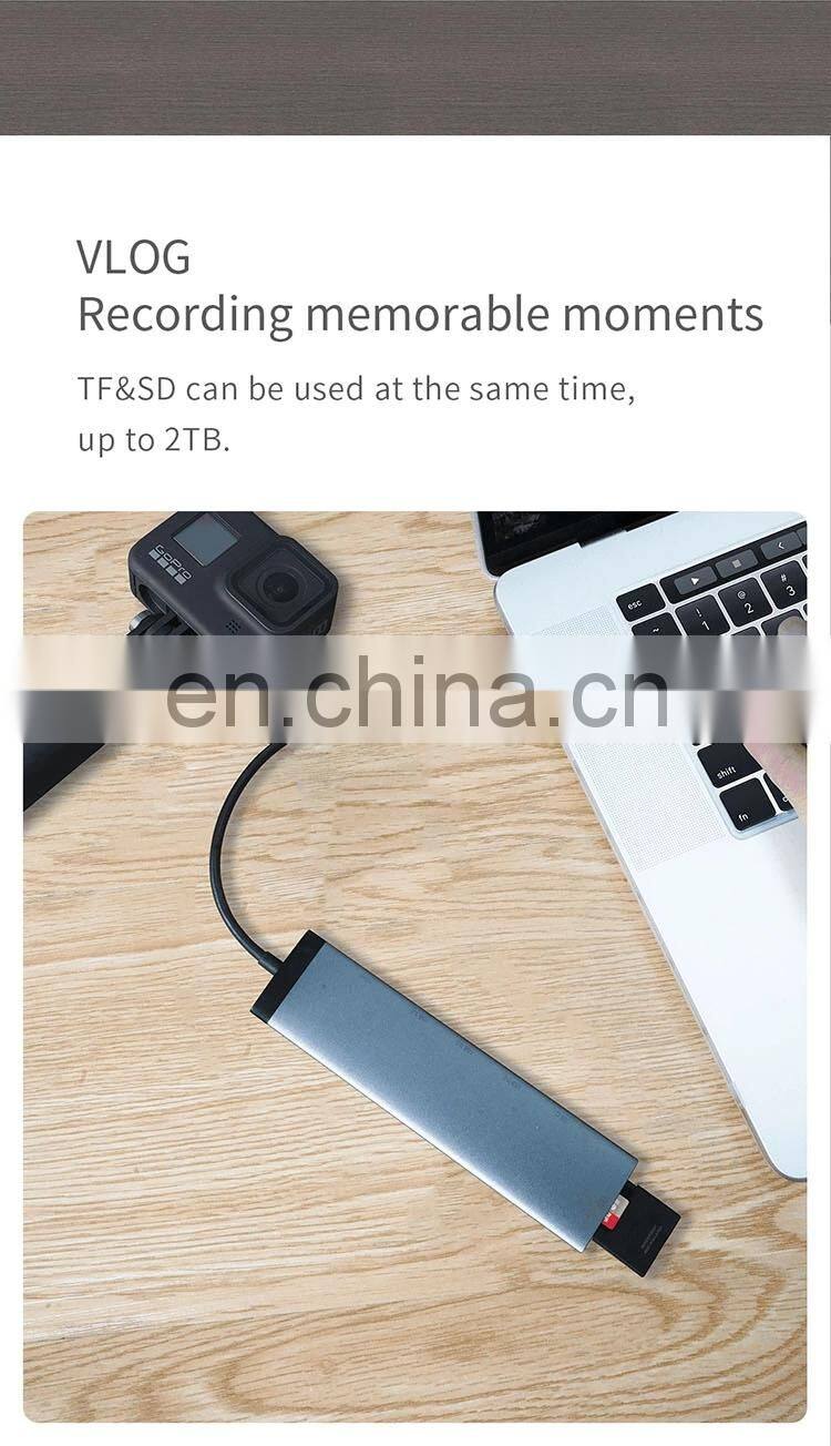 Miiiw 7 in 1 Type-C Hub Converter 100W PD Power Supply USB3.0 Interface SD/TF Card 4K HD Video Output Portable