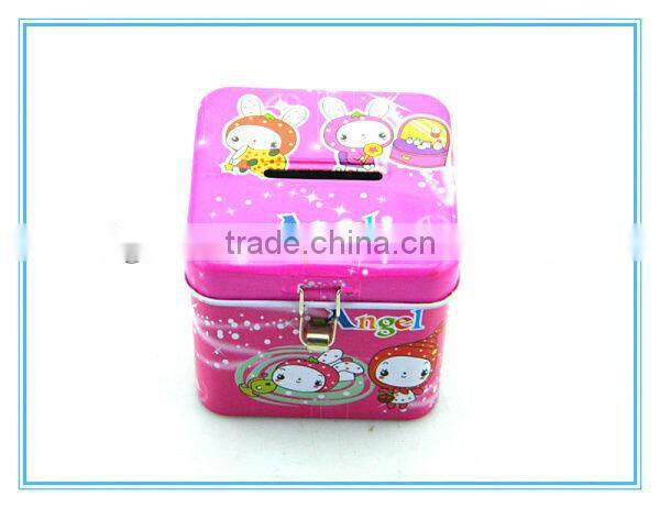 Custom printing tin money box with lock and key