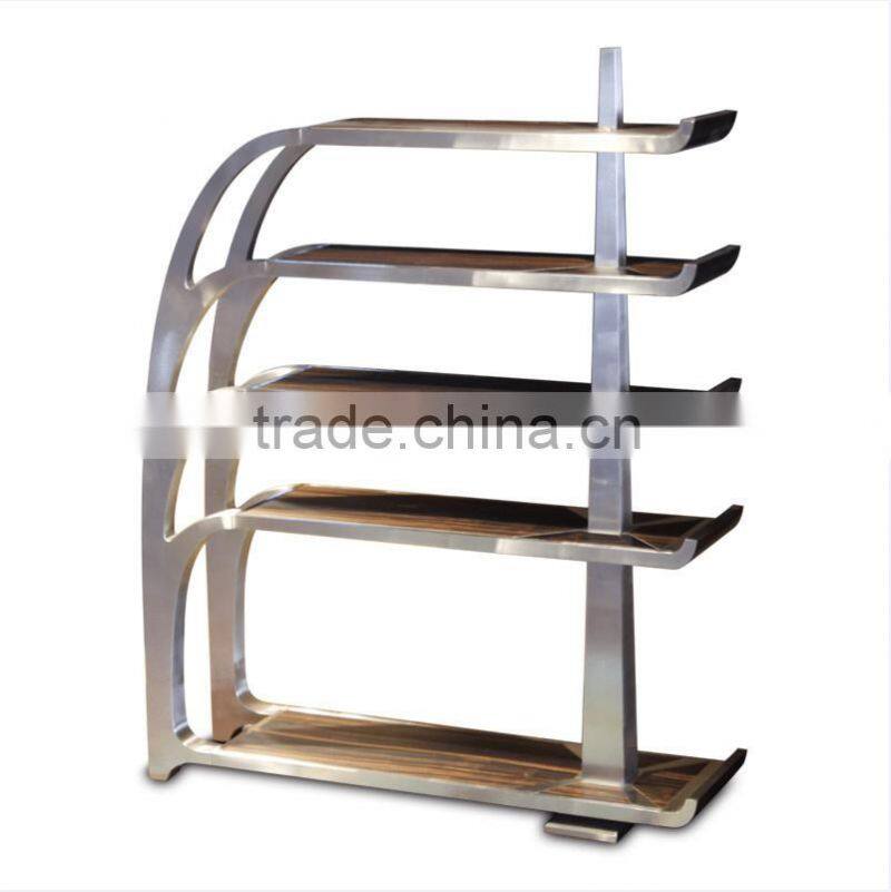 unique design stainless steel wooden movable bookshelf