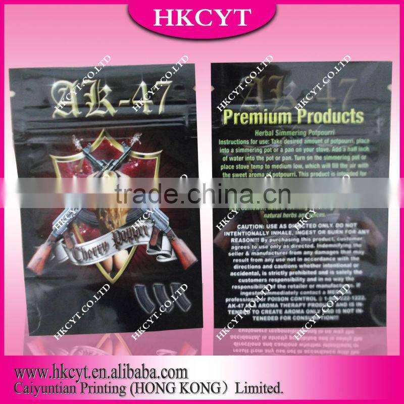 Clorful packaging bag with zipper top/custom herbal incense bags