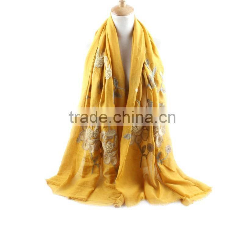 Fashion Ladies Charm Flower Embroidery Cotton Hijab Muslim 2016 Scarf