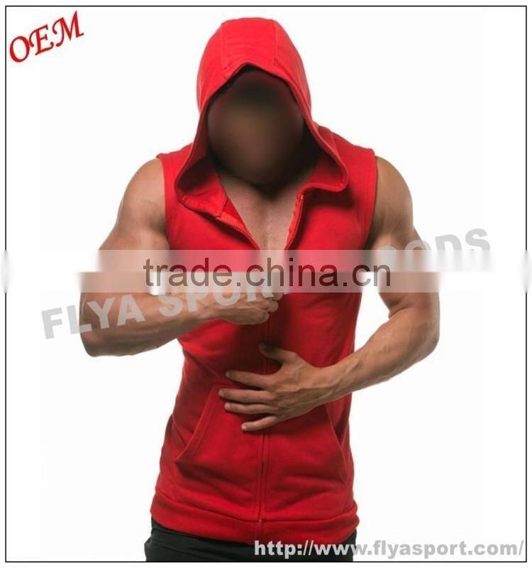 2016 Latest high quality blank sleeveless tank top pullover zipper gym singlet hoodies