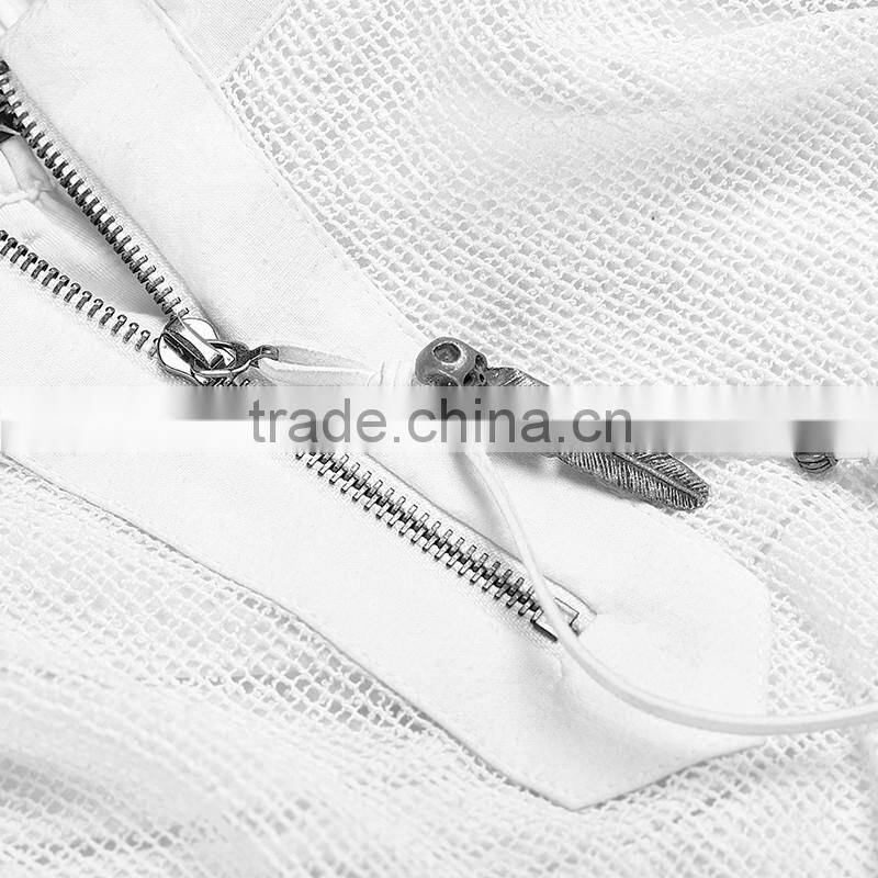 PQ-149 PUNK Women's White Shortl Crochet Bat Irregular Mesh Skirt