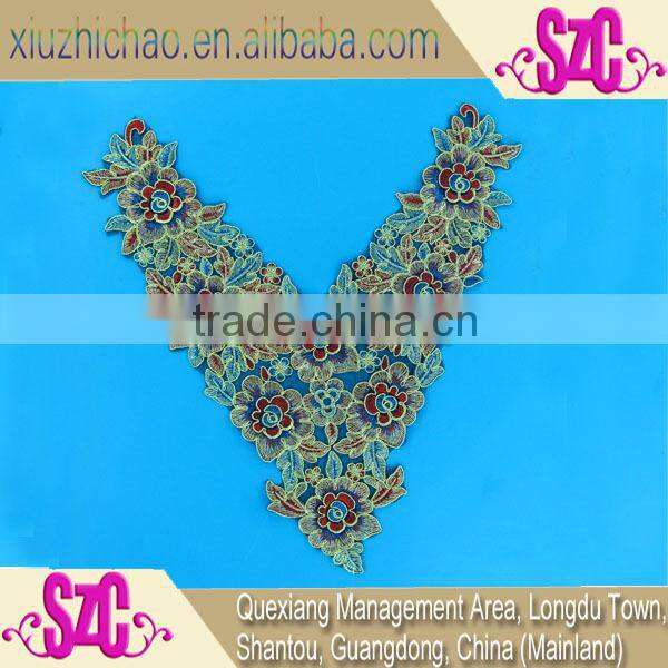 HG0050-3(9.0)Top quality popular handmade applique decorative fabric neck embroidery designs lace