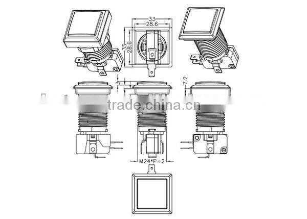 33mm green square sonic arcade game machine push button illuminated pushbutton switch with LED light