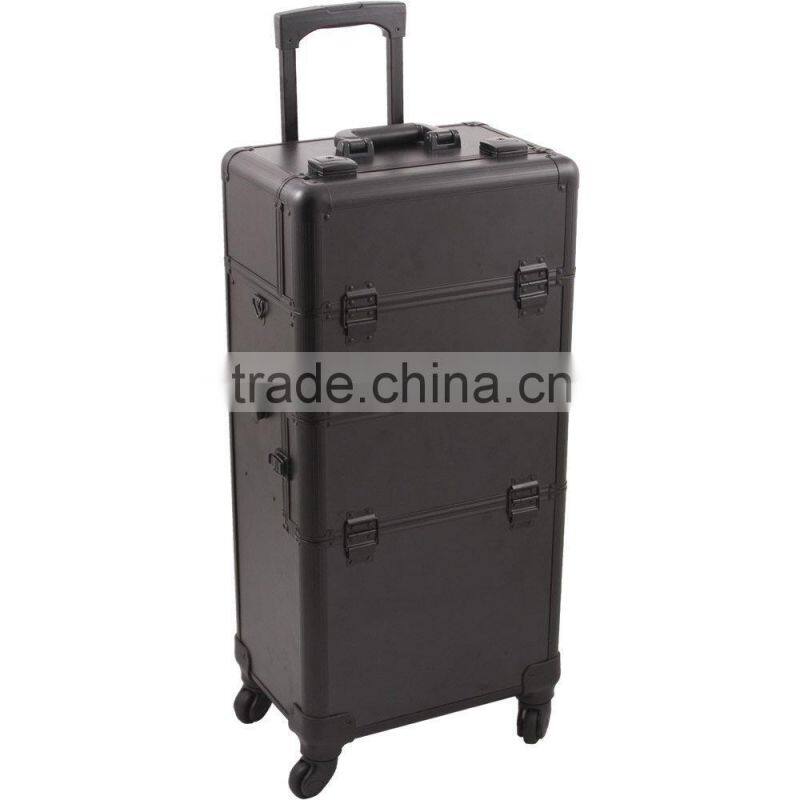 4-Wheel 2-in-1 Rolling Makeup Case with Easy-Slide and Extendable Trays, Includes Removable Tray and Extra Lid, 31-Inch, Smooth