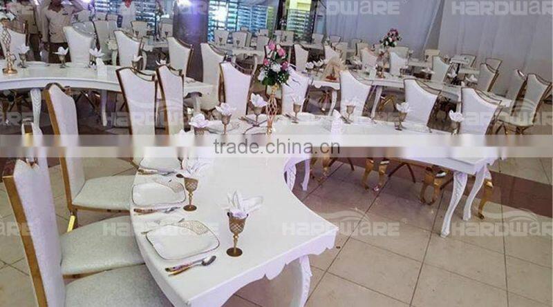 golden half circle banquet dining table,led stainless steel base half circle table