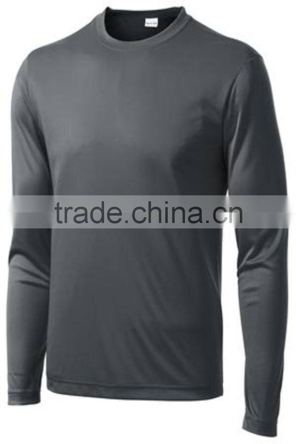 2016 guangzhou luoqi plain dye dry fit t-shirt/summer fashion long sleeve O-neck tshirt/custom man running gym t shirt