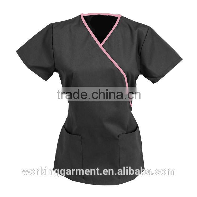 Wholesale OEM Hotsale Fashion Scrub Classics Women's Contrast Wrap Solid Top/Hospital uniformTop
