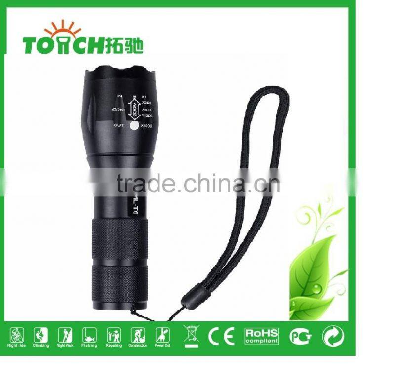 2000 Lumens XML T6 LED Flashlight Zoomable 1* 18650 self defense LED Flashlights