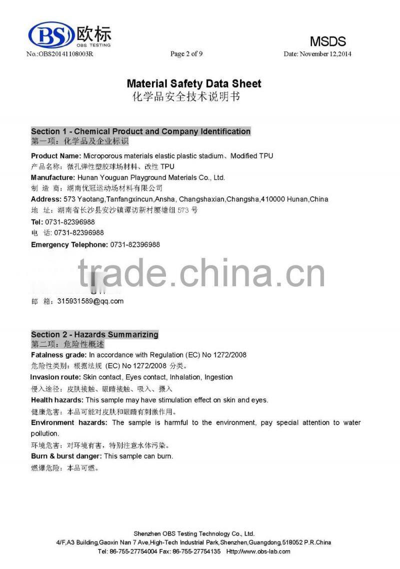 standarded 400 meters running tracks material