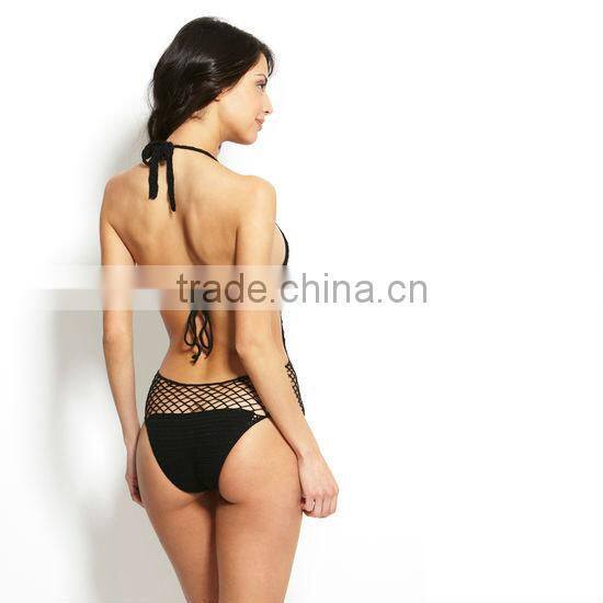 black extreme crochet monokini swimwear
