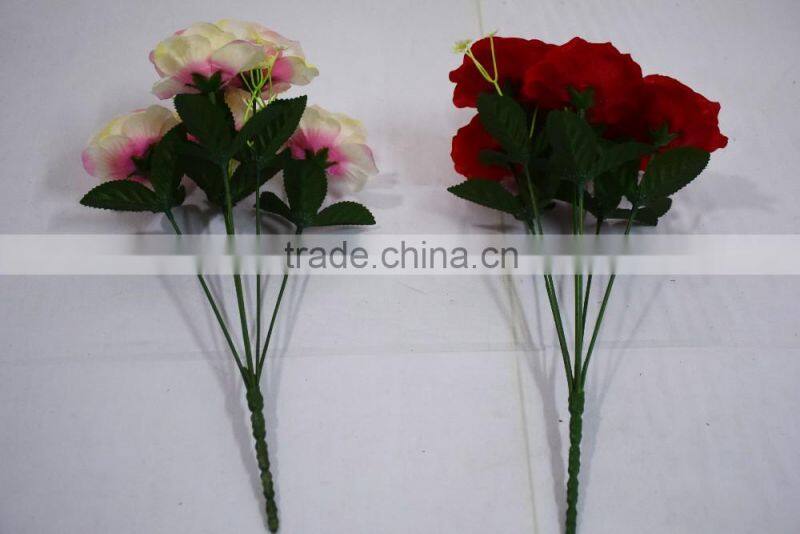 6x non woven artificial flower open rose bush mini bush for office market decoration
