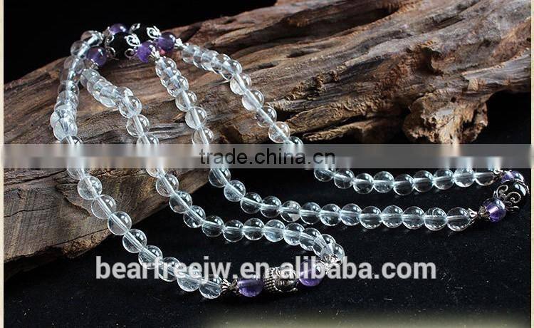 Bear Free Jewelry Multilayer Tibetan Natural AAA Grade Clear Quartz Mala Bead Prayer Wrap Bracelet Necklace