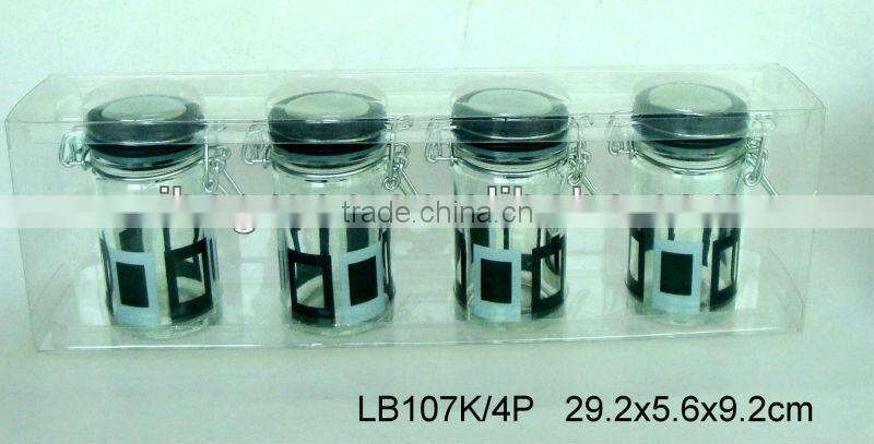 LB107K3/4P glass spice jar with decal printing with pvc box