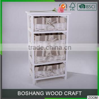 Small Cheap Indoor Storage Wooden Cabinet with many Wicker Drawers