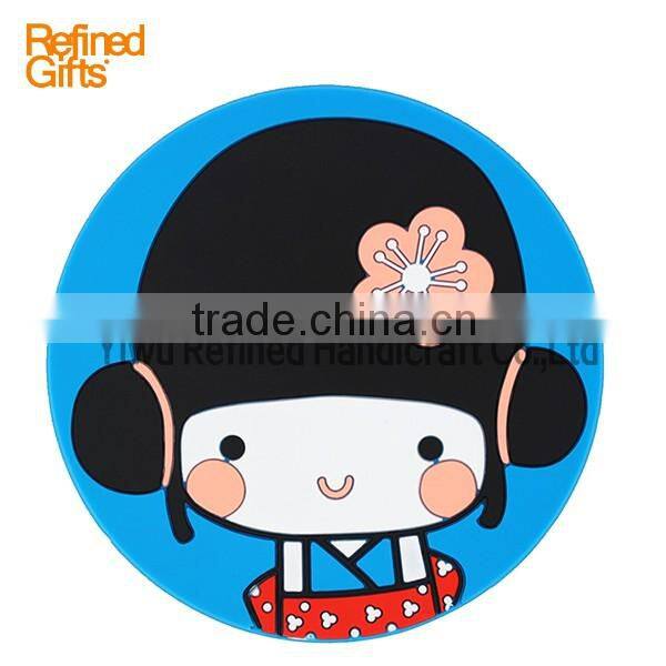 Korea style Cute Soft Pvc Bespoke Coasters Silicone Mats Pink girl Pads