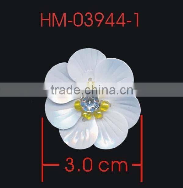 Clear Rhinestone Yellow Bead White Shell Sequin Applique Patch