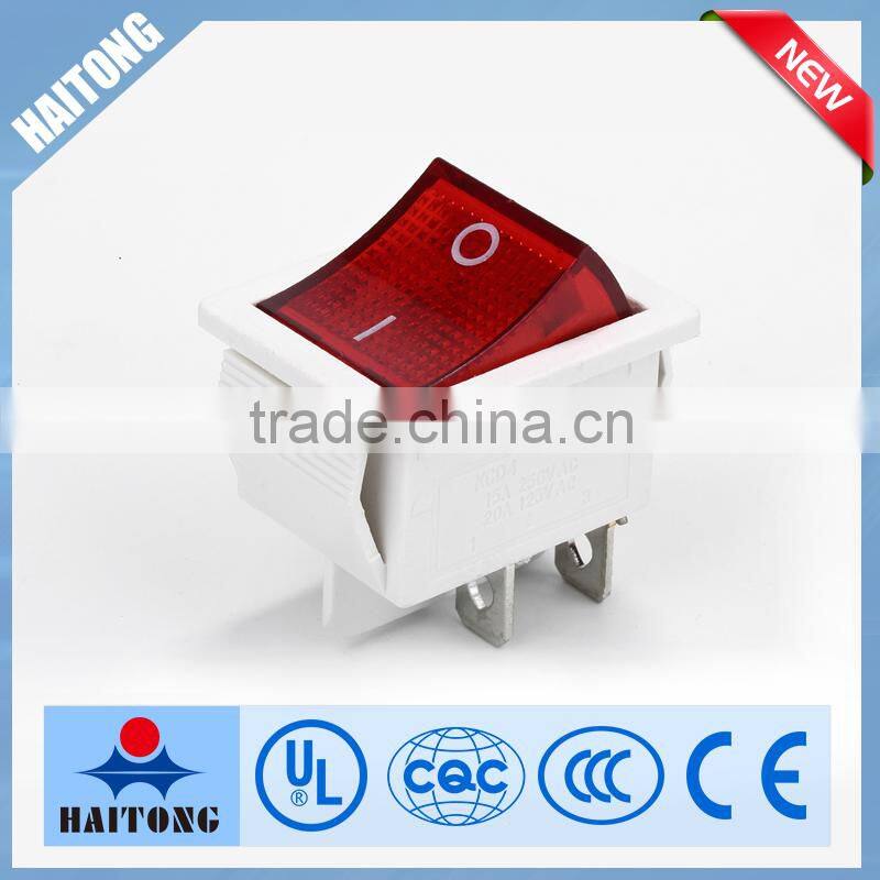 250V high quality 4 pin environmental rocker switch with red lamp