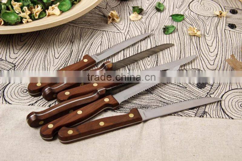 Popular LFGB/SGS Stainless Steel Wooden Handle Steak Knife