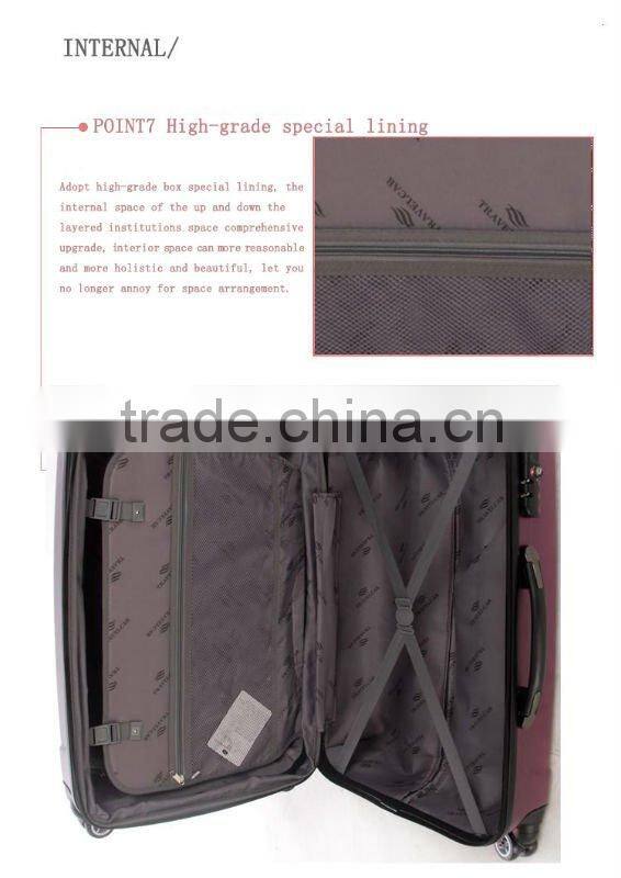 2015 china factory trolley case hot sell iron semitransparent ABS+PC carry-on luggage/carry-on travel bag/carry-on suitcase