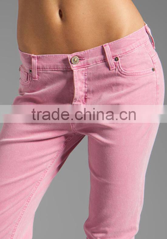 pink lady cropped jeans for women oem jeans cropped denim pants JXQ207