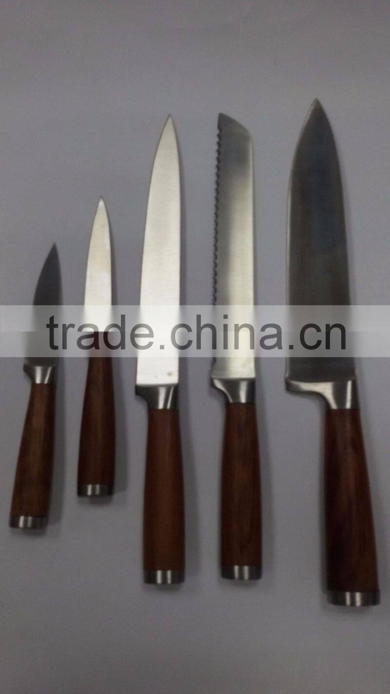 Colour wooden handle 6 piece set containing chopper frozen meat knife