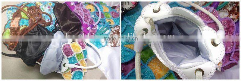 2016 fashion trends ladies bags ladies handbag cowhells material crochet technic best quality