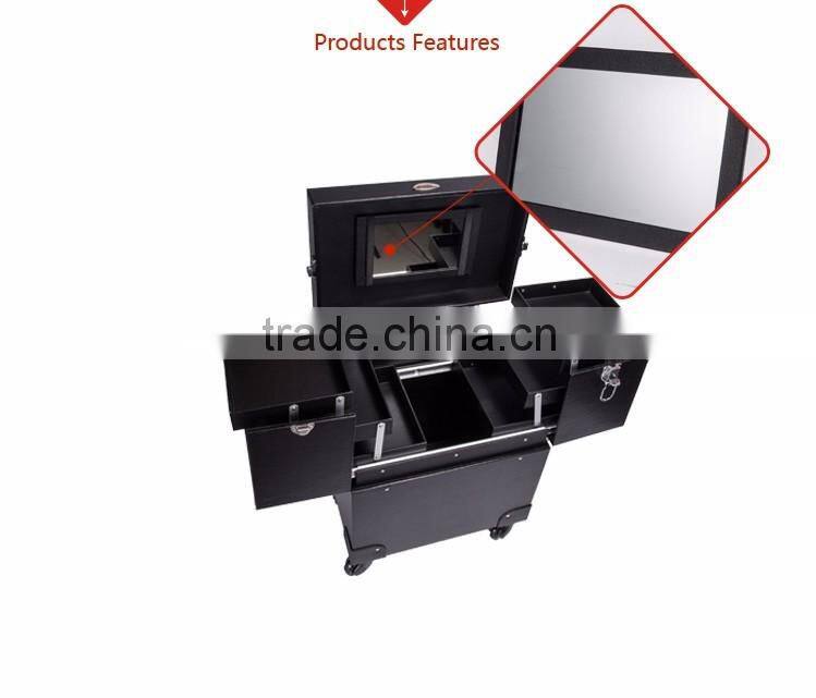 Wholesale Plastic PVC Travel Cosmetic Bag Light Trolley Makeup Case With External Wheel