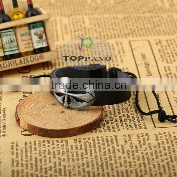 hot sale charming design black leather bracelet metal angel charm