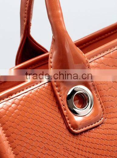 Orange leather office lady handbags ,leather bags women
