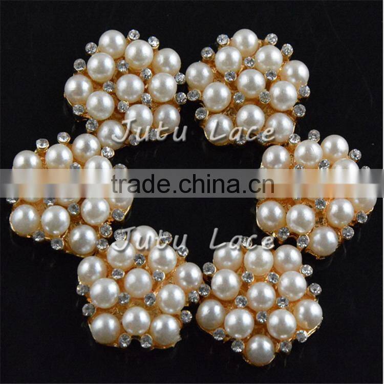 Shiny beaded pearl rhinestone - hair accessories chiffon flower decoration botton