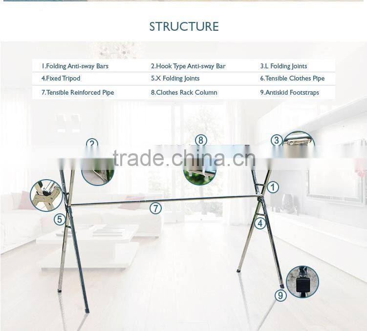 2015 Modern X adjustable laundry rack stainless steel heavy duty clothes hanging rail for clothes