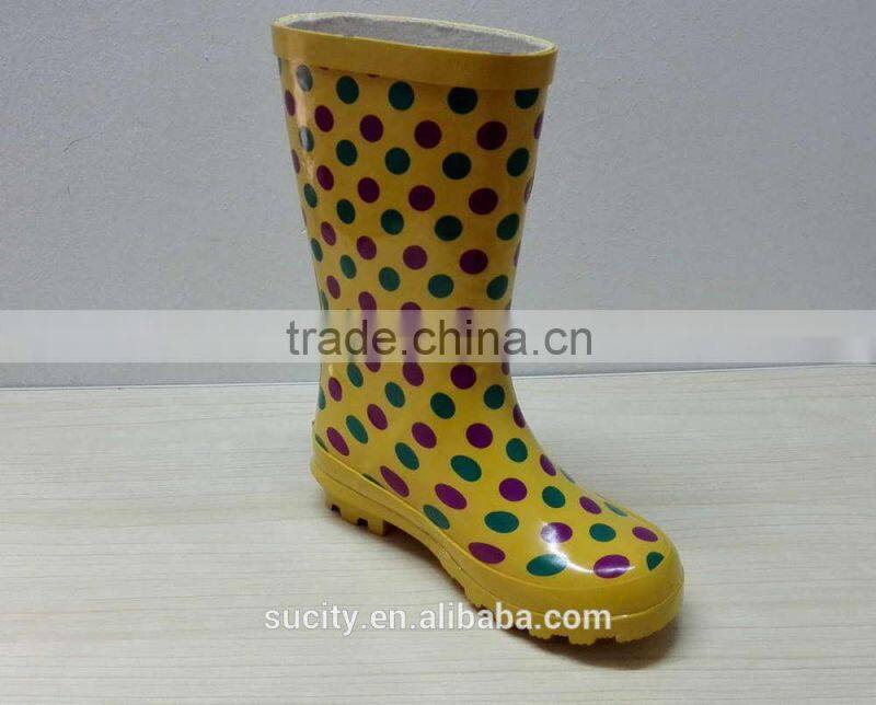 elegant yellow kids rubber rain boots with dots print