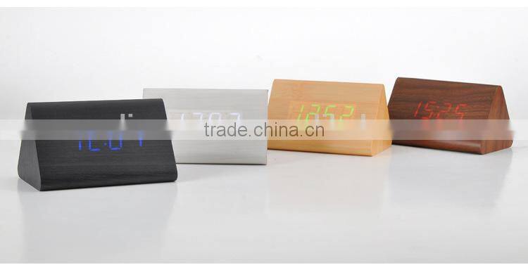 Wooden led digital clock with alarm date temperature sensor