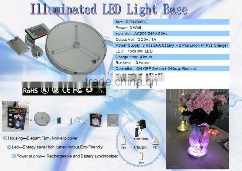 8 inch tall wedding centerpiece vase light base/RGB led centerpiece light for wedding party decoration