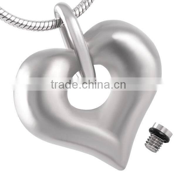 SRP8238 Engravable Blank Necklace Cremation Jewelry Keepsakes High Polish Hollow Heart Stainless Steel Cremation Urn Pendant