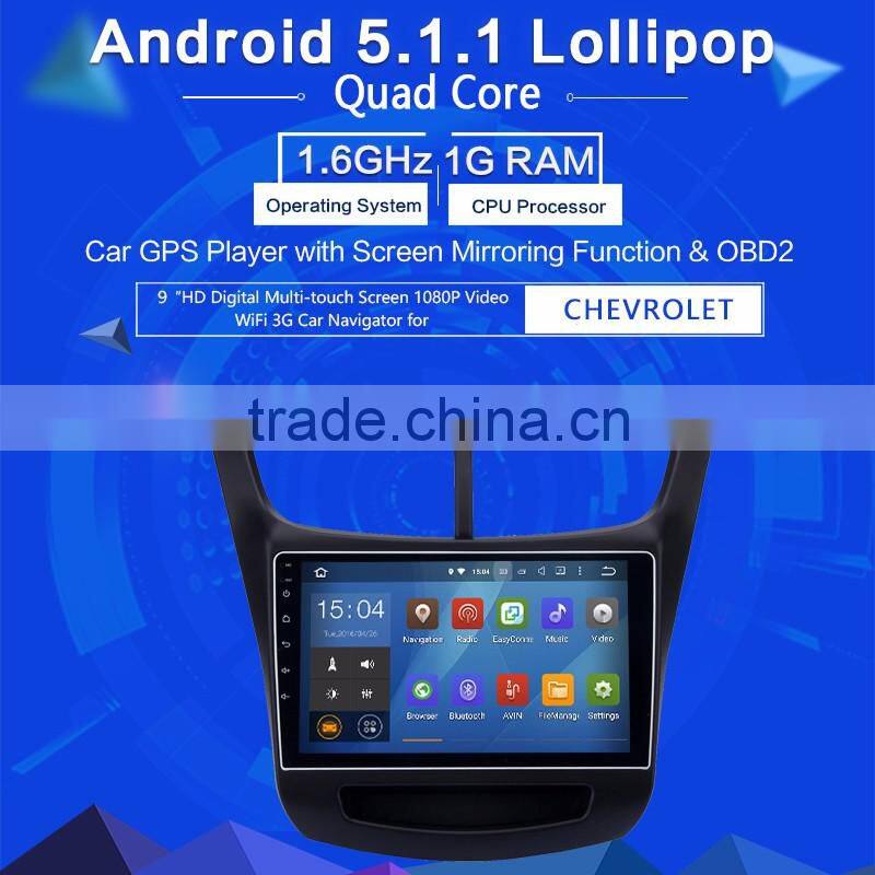 9 Inch 2 din 1.6GHz obd2 Android car gps dvd player with Capacitive Multi touch Screen for CHEVROLET sail 2015 2016