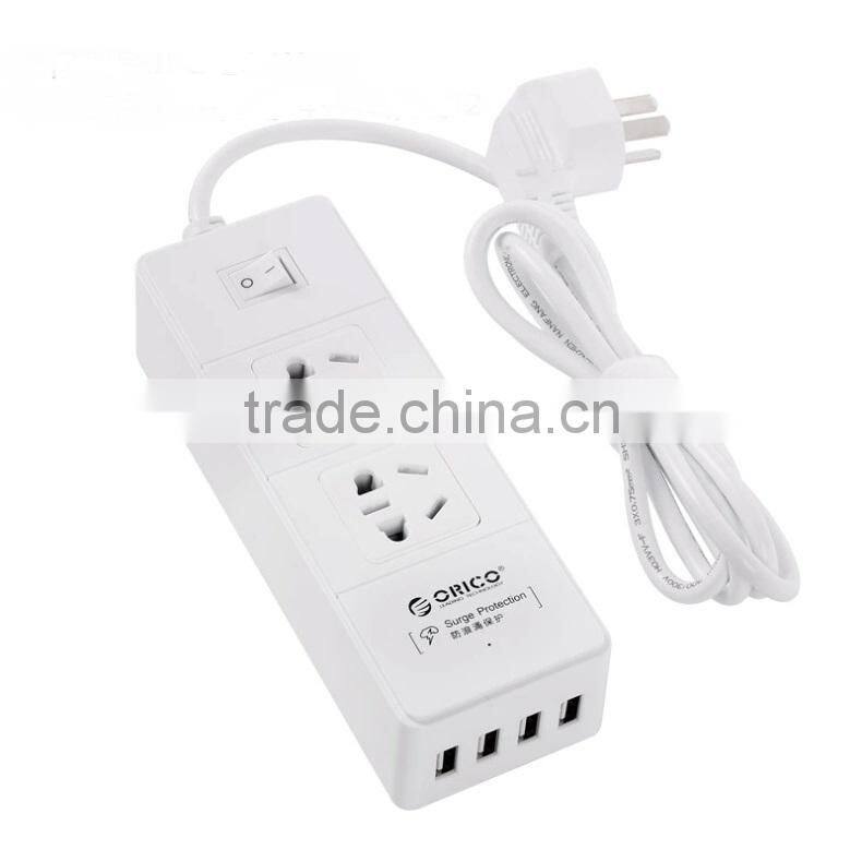 2015 OEM ABS material 2 way US type power strip with 4 USB ports