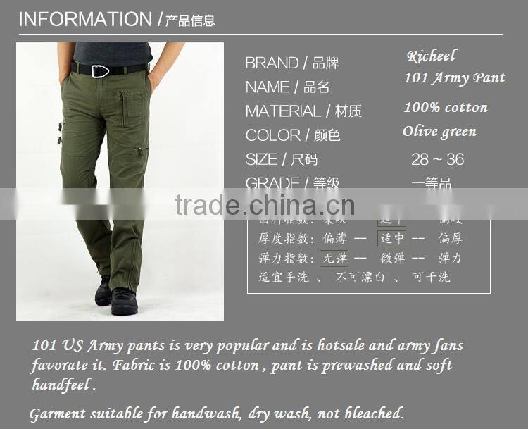 China supplier cotton canavas olive green men military official cargo pants