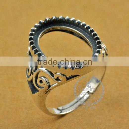 13*17.8mm 925 sterling silver antiqued silver vintage style oval saw tooth bezel ring base blank supplies DIY findings 1223073