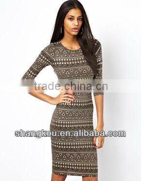 ODM&OEM top Design Women Bodycon Dress Printed Dress long one piece dress shk060