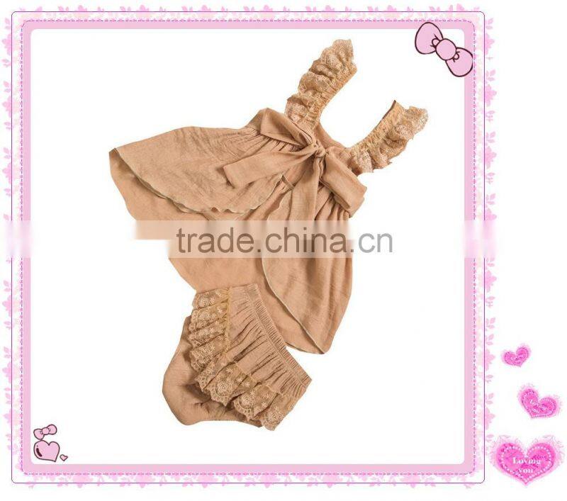 2016 new design Princess baby girls swing top set,children clohting set with lace shoulder straps,kids summer wear swing outfit