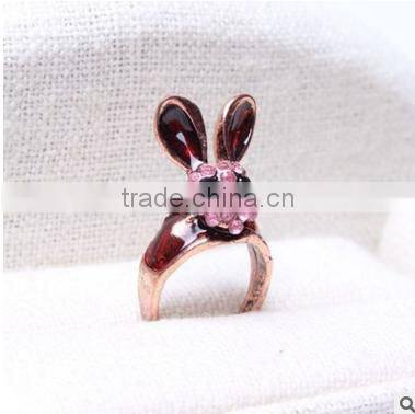 Young lady favourite diamante wine red smart rubbit rings