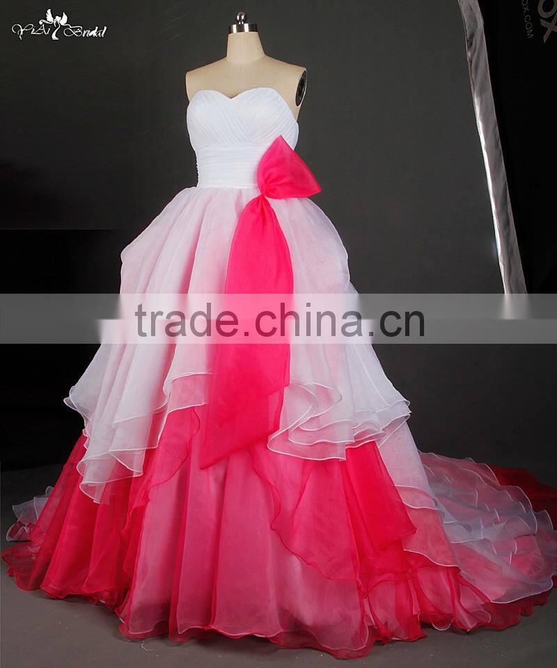 RSW842 Asymmetric Hemline Organza Custom Made Pink Wedding Dresses China