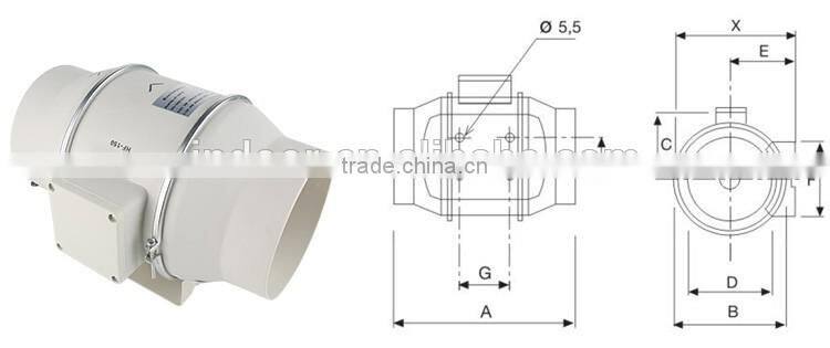 6 inch 2 Speed Control Mixed Flow In line Duct Fan