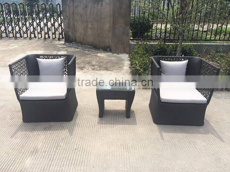 Modern Black Rattan High Back Wide Coffee Table Set