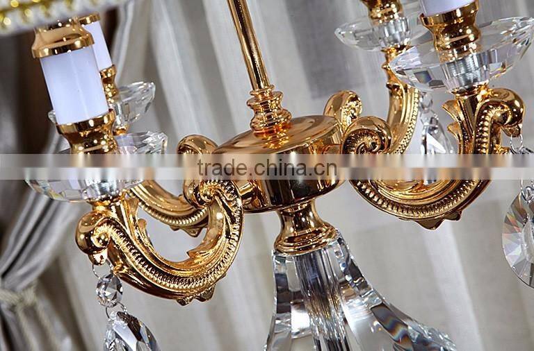 Golden plated metal clear K9 crystal floor lamp with white fabric lampshade