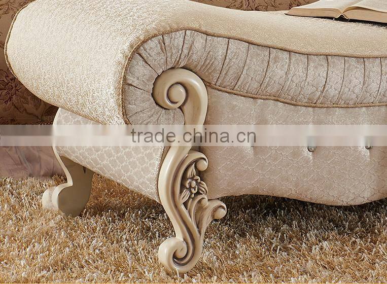 Graceful solid wood hand carving matching fabric bed bench
